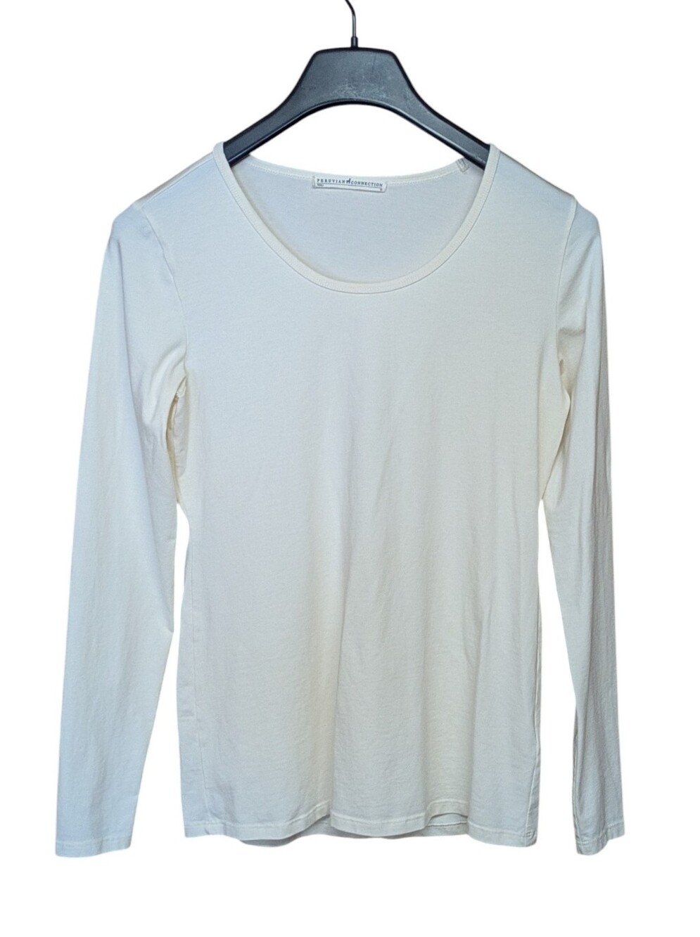 Peruvian Connection Pima Cotton Cream Long Sleeve Scoop Neck T Shirt Size Medium